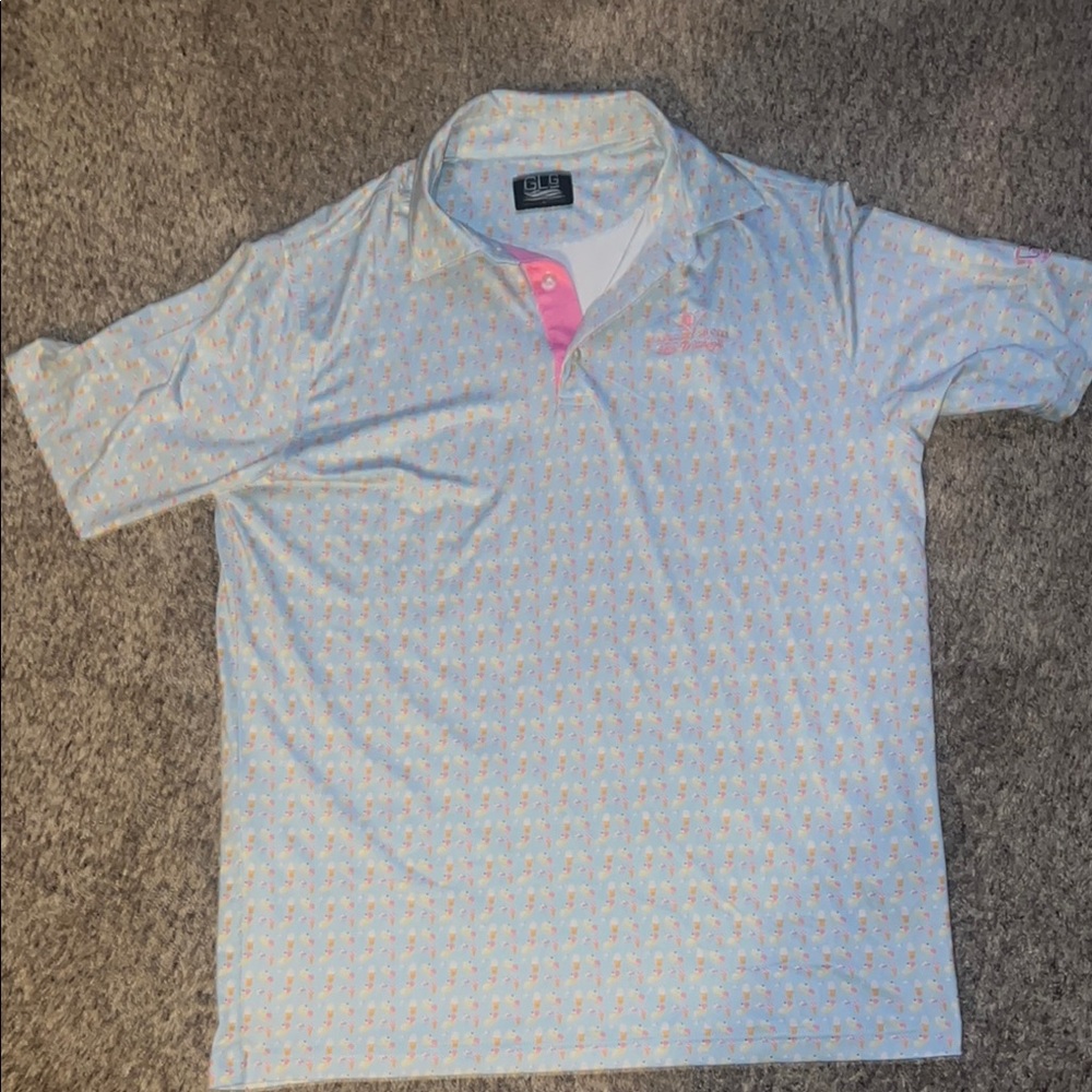Light Blue Polo Shirt with Pink Accents